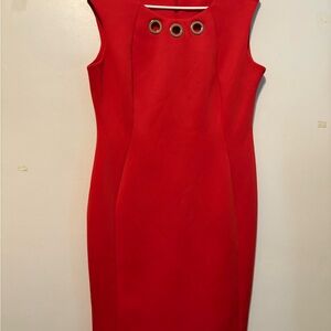 Calvin Klein Red Midi Dress with Grommet Detail